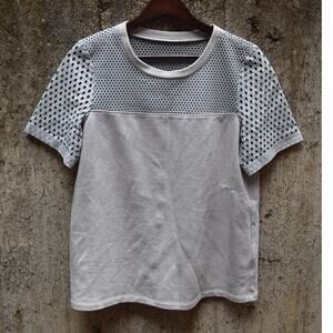 Rebecca Taylor Gray Perforated Leather & Cotton Tee Size 6